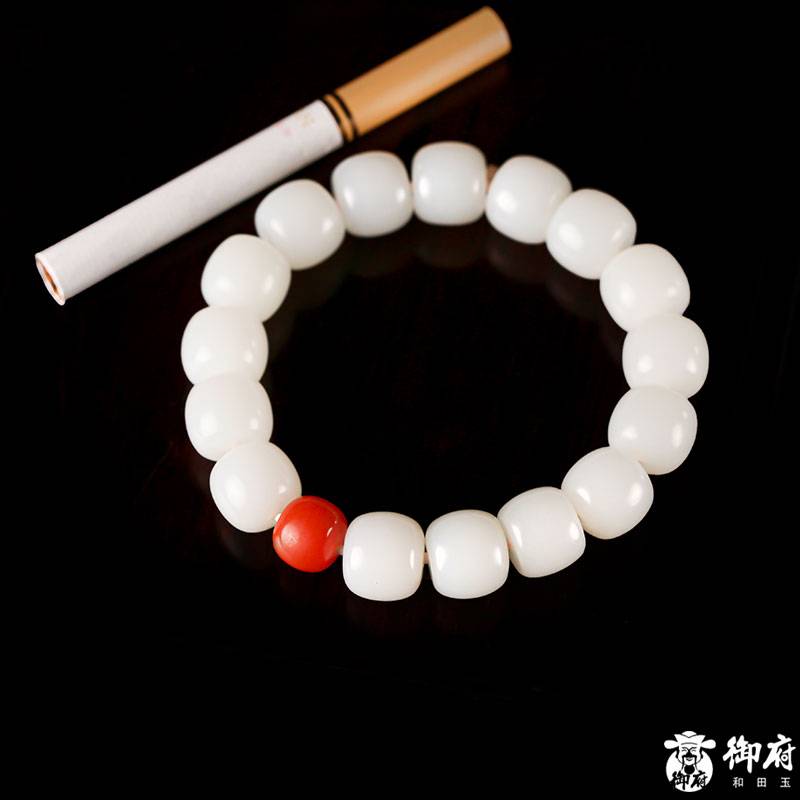 新疆和田玉原毛孔皮白玉籽玉 手串 60.7克 圖片2