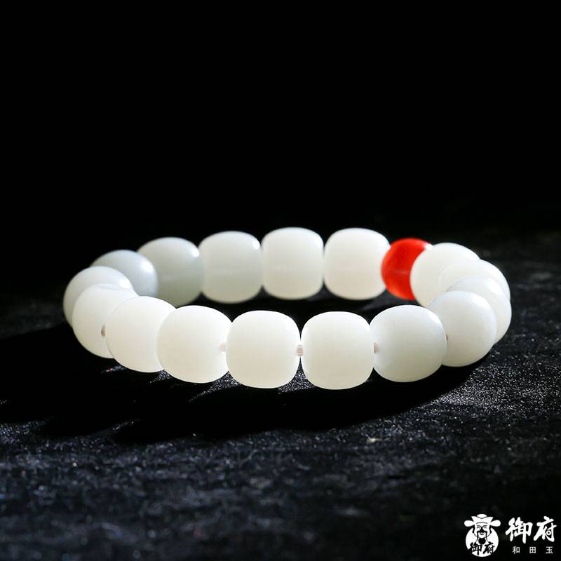 新疆和田玉原毛孔皮白玉籽玉 手串 60.7克