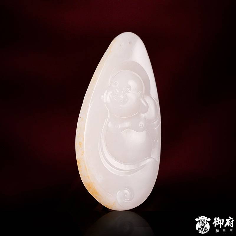 新疆和田玉灑金皮白玉籽玉掛件 彌勒招福 17.5克 圖片2