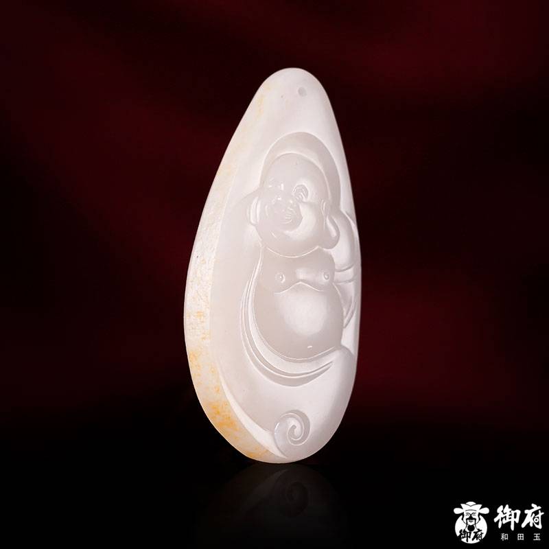 新疆和田玉灑金皮白玉籽玉掛件 彌勒招福 17.5克 圖片3