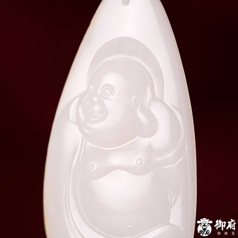 新疆和田玉灑金皮白玉籽玉掛件 彌勒招福 17.5克 圖片6