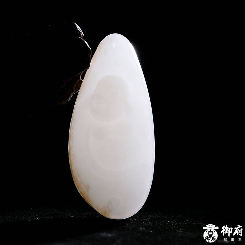 新疆和田玉灑金皮白玉籽玉掛件 彌勒招福 17.5克 圖片9