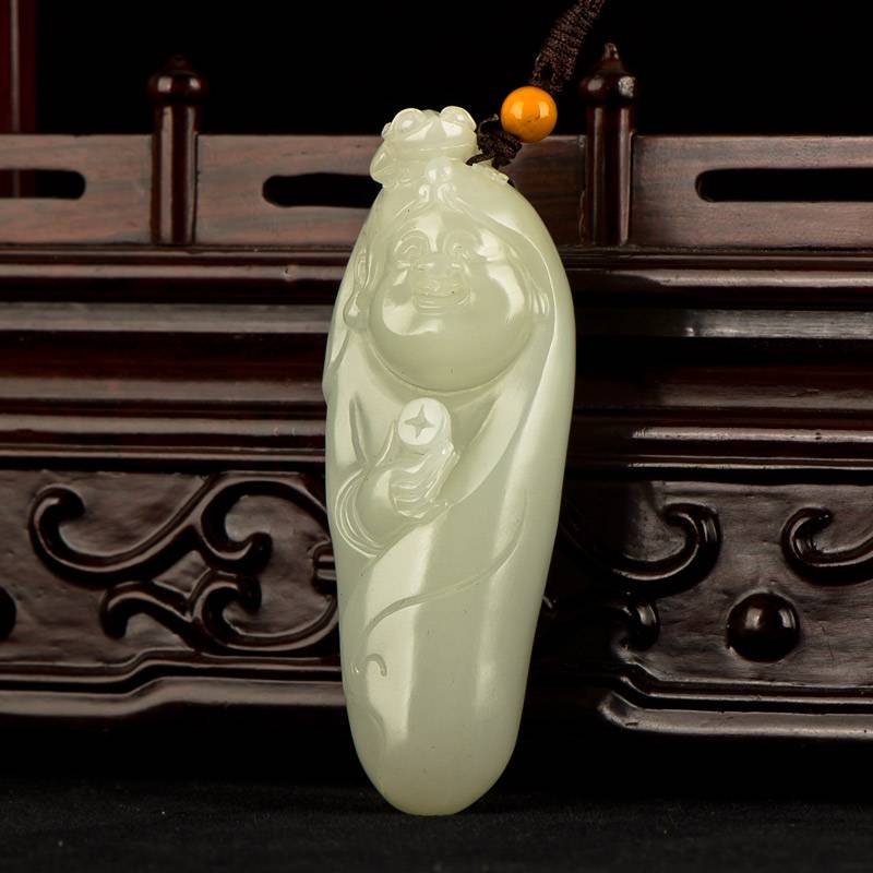 新疆和田玉黃皮白玉籽玉把件 劉海戲金蟾 62克 圖片3