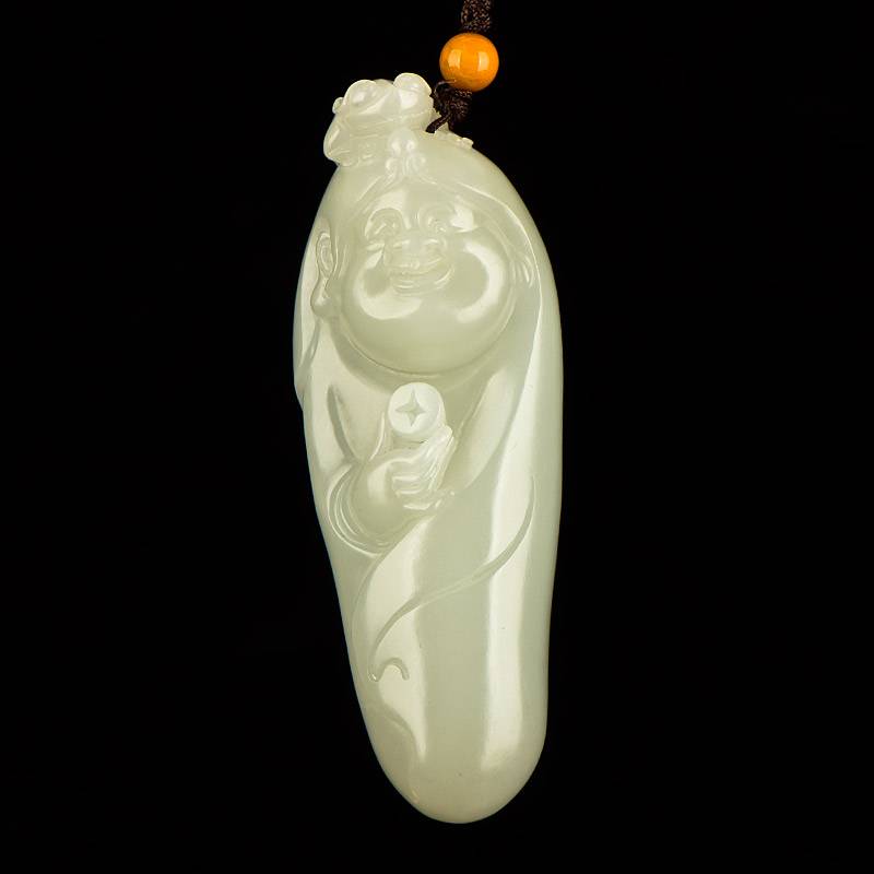 新疆和田玉黃皮白玉籽玉把件 劉海戲金蟾 62克 圖片11