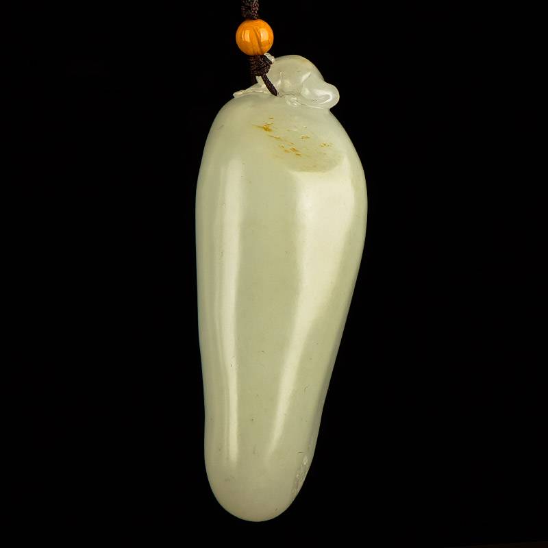 新疆和田玉黃皮白玉籽玉把件 劉海戲金蟾 62克 圖片7