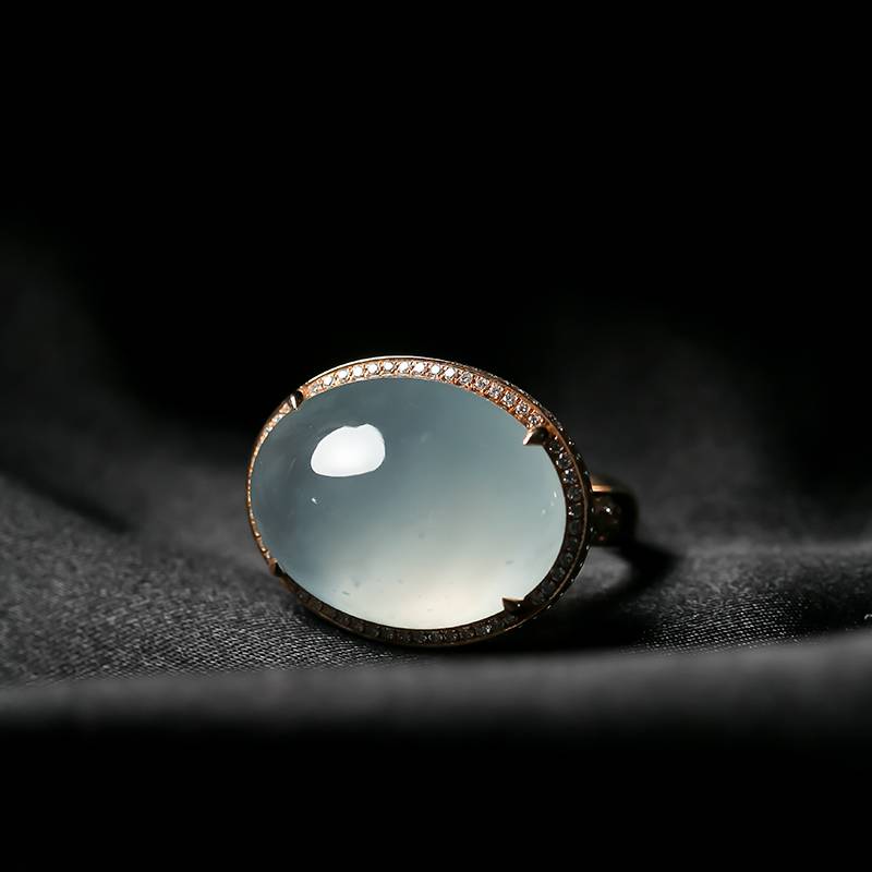 緬甸翡翠18k金鉆鑲冰種戒指 8.75克