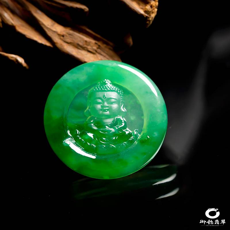 緬甸翡翠A貨冰種滿綠掛件 寶寶佛 8.1克