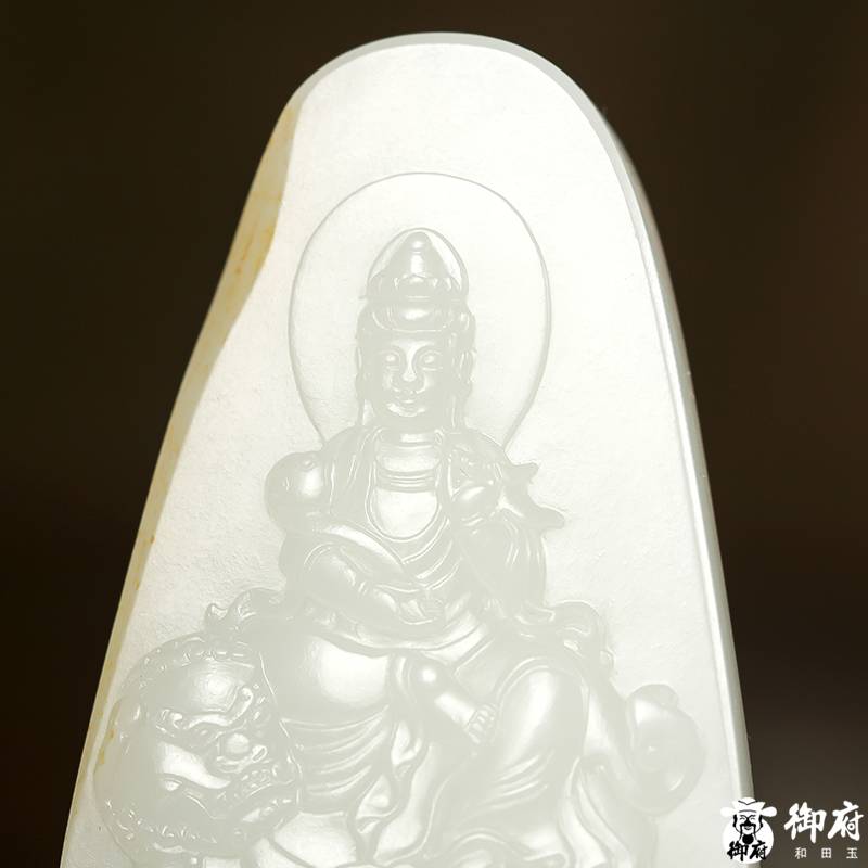 新疆和田玉灑金皮白玉籽玉對牌 文殊普賢 83.8克 圖片4