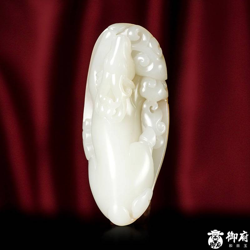 新疆和田玉灑金皮白玉籽玉把件 一路如意 85克