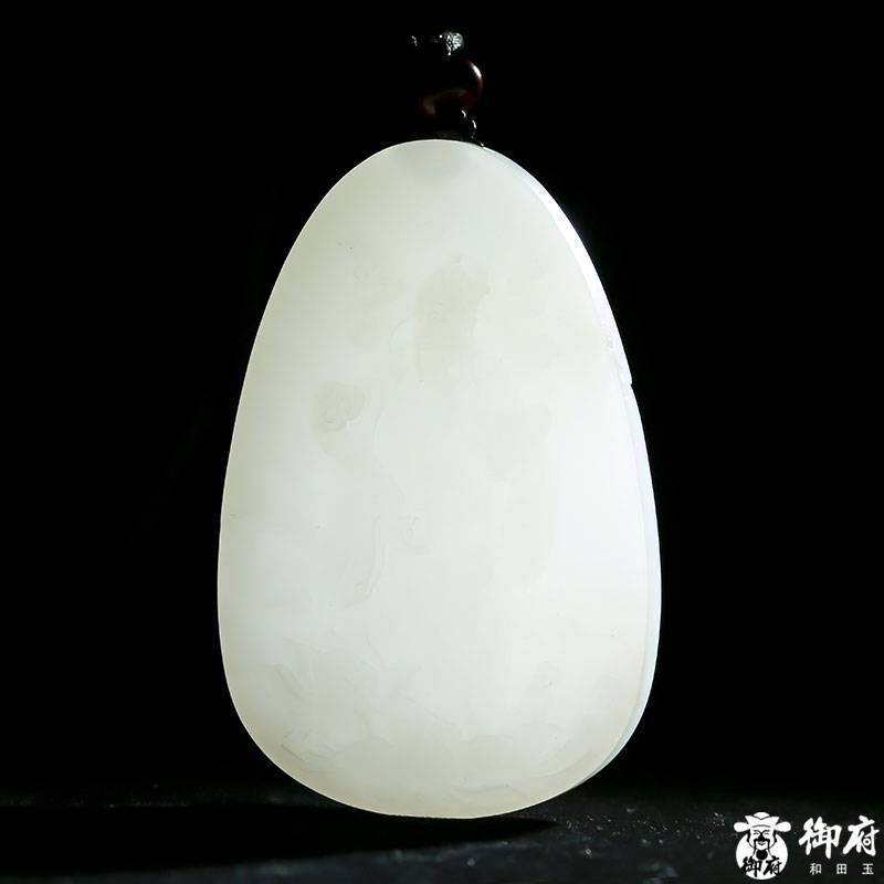 新疆和田玉原毛孔皮白玉籽玉玉牌 文財(cái)神 92.5克 圖片2