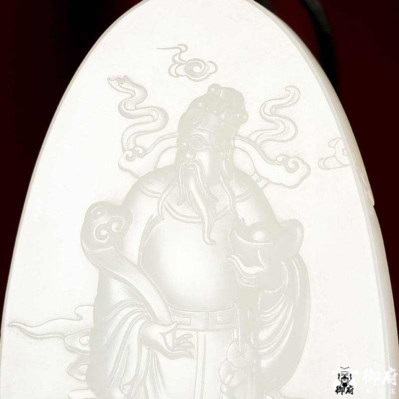 新疆和田玉原毛孔皮白玉籽玉玉牌 文財(cái)神 92.5克