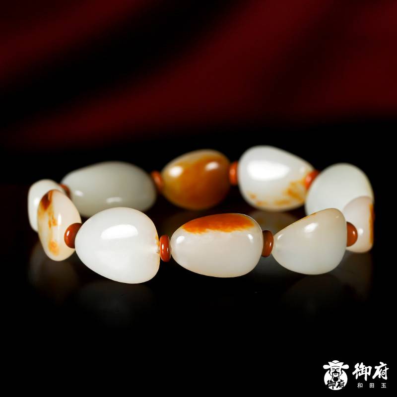 新疆和田籽玉 棗紅皮原籽手串 47.3克