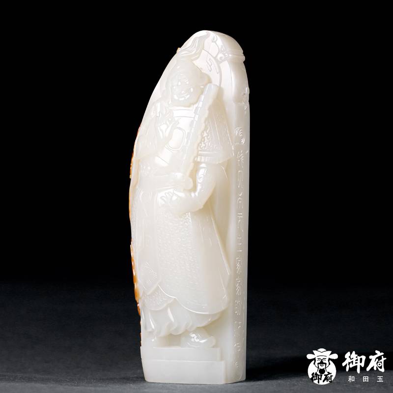 新疆和田玉紅皮白玉籽玉把件 武財(cái)神 趙公明 301克