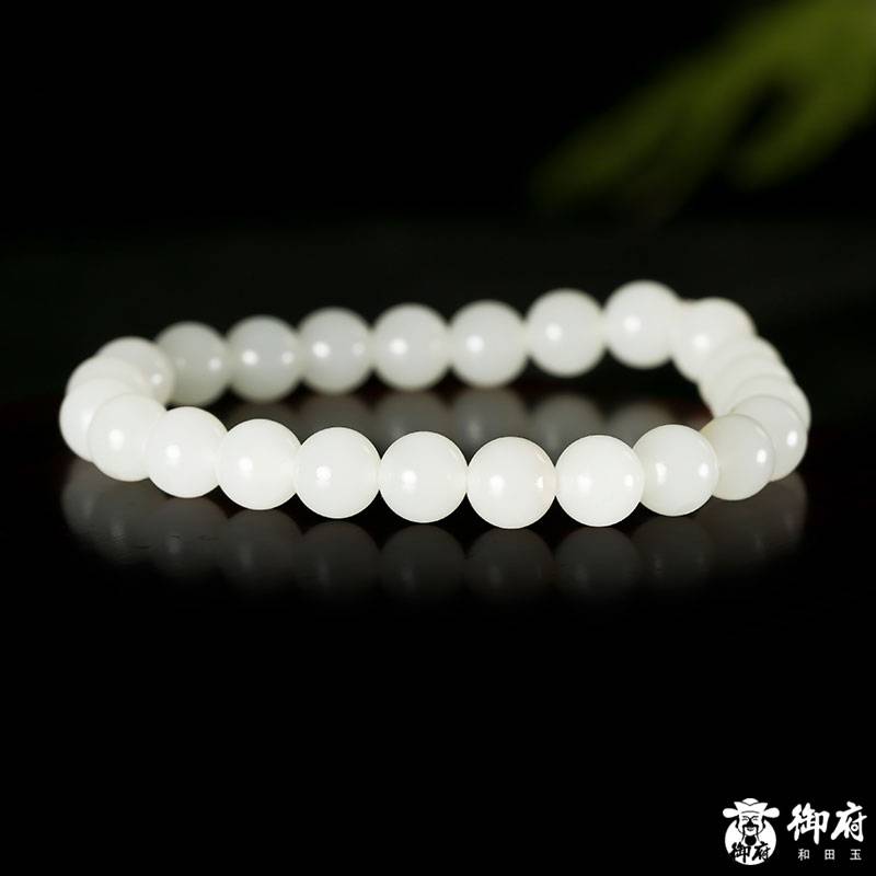 新疆和田玉白玉籽玉 圓珠手鏈 26.4克