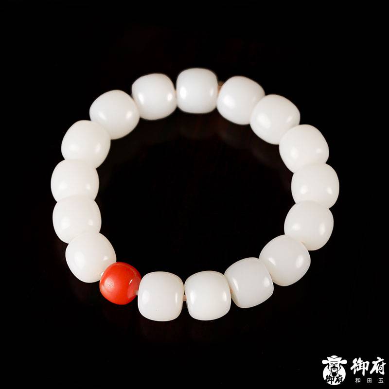 新疆和田玉原毛孔皮白玉籽玉 手串 60.7克 圖片9