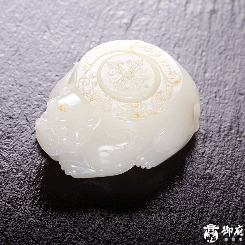 新疆和田籽料羊脂白玉 貔貅扳指把件 75.4克