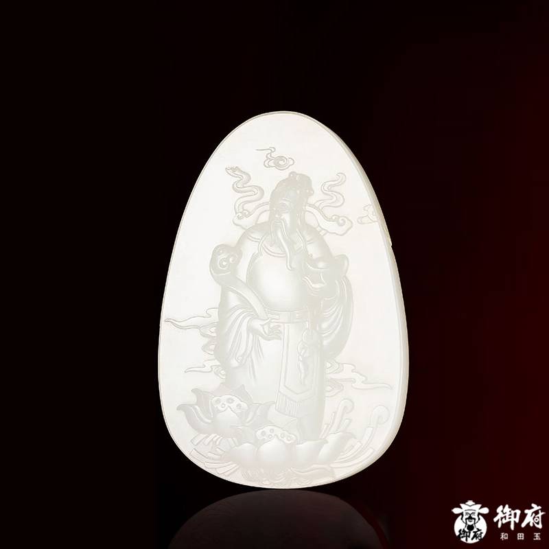 新疆和田玉原毛孔皮白玉籽玉玉牌 文財(cái)神 92.5克 圖片3