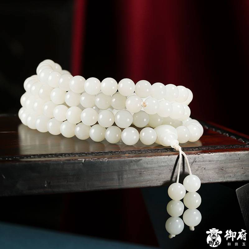 新疆和田玉白玉籽玉圓珠108珠 福氣滿滿 182克 圖片2