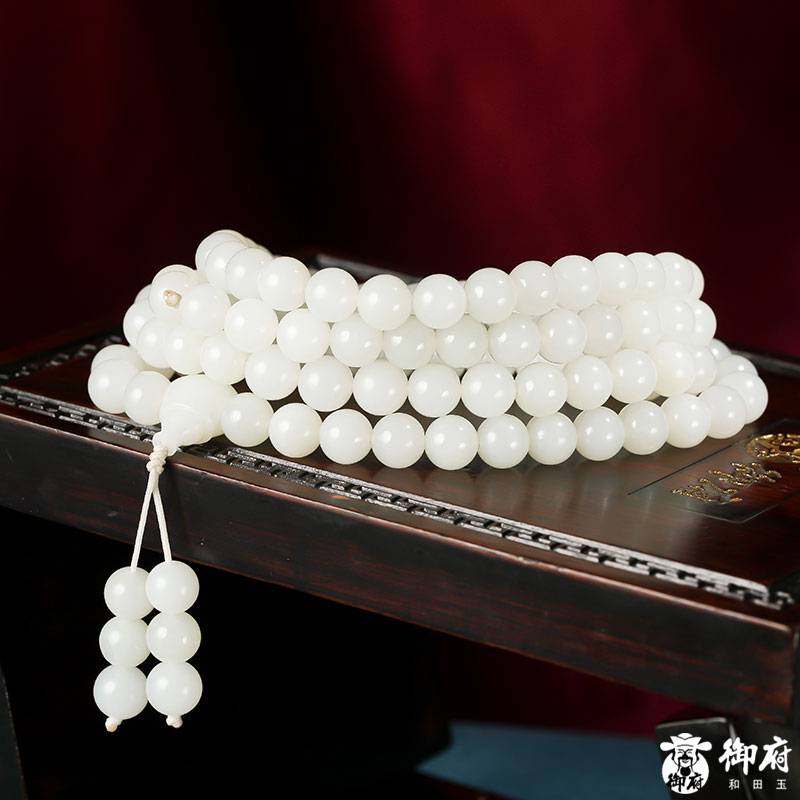 新疆和田玉白玉籽玉圓珠108珠 福氣滿滿 182克 圖片3