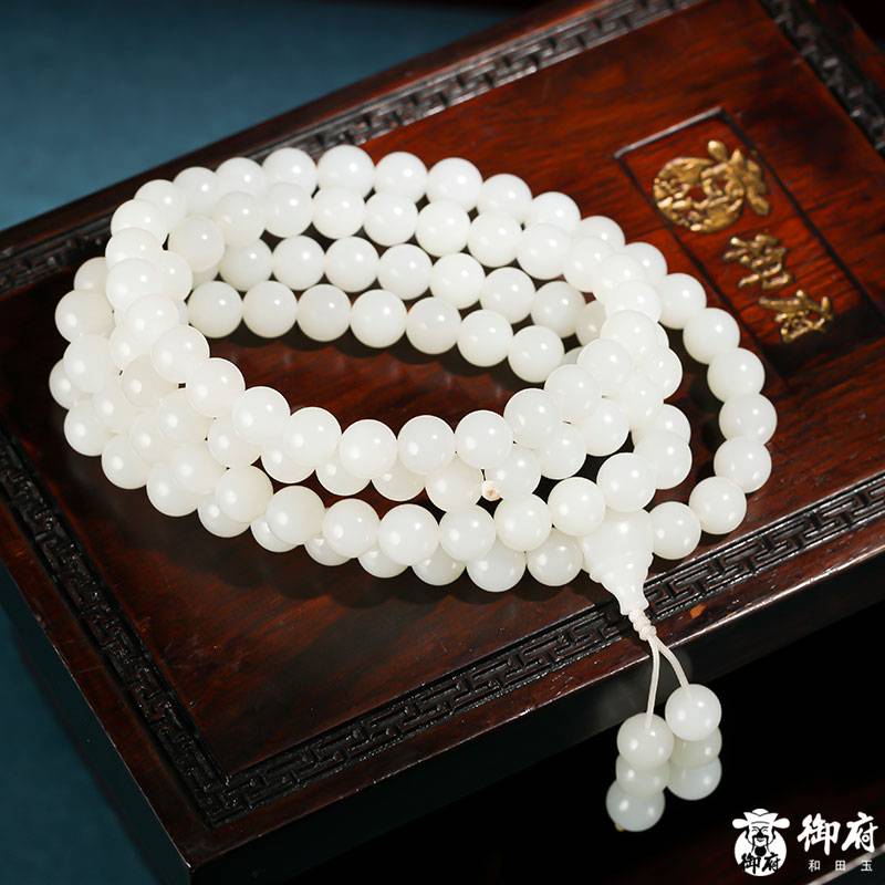 新疆和田玉白玉籽玉圓珠108珠 福氣滿滿 182克 圖片4