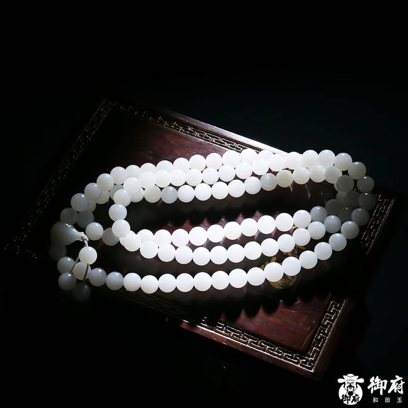 新疆和田玉白玉籽玉圓珠108珠 福氣滿滿 182克 圖片9