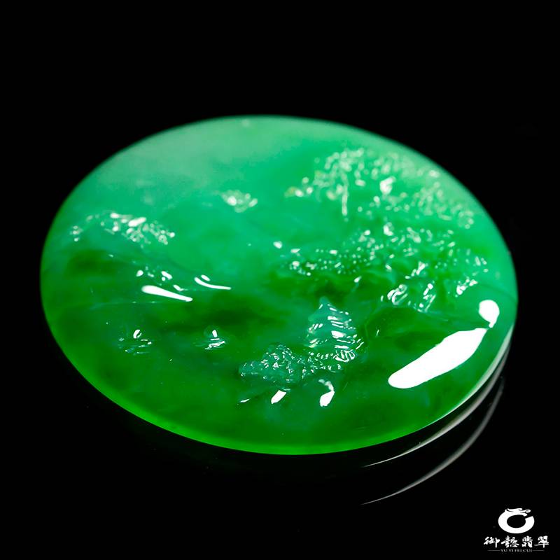 緬甸翡翠A貨糯冰種滿綠掛件 山水泛舟 17.5克 圖片6