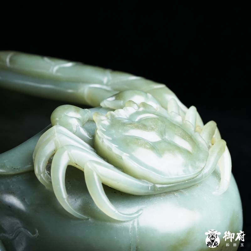 新疆和田青玉籽料獨籽獨雕文房筆洗 荷塘雅趣 2335克 圖片12