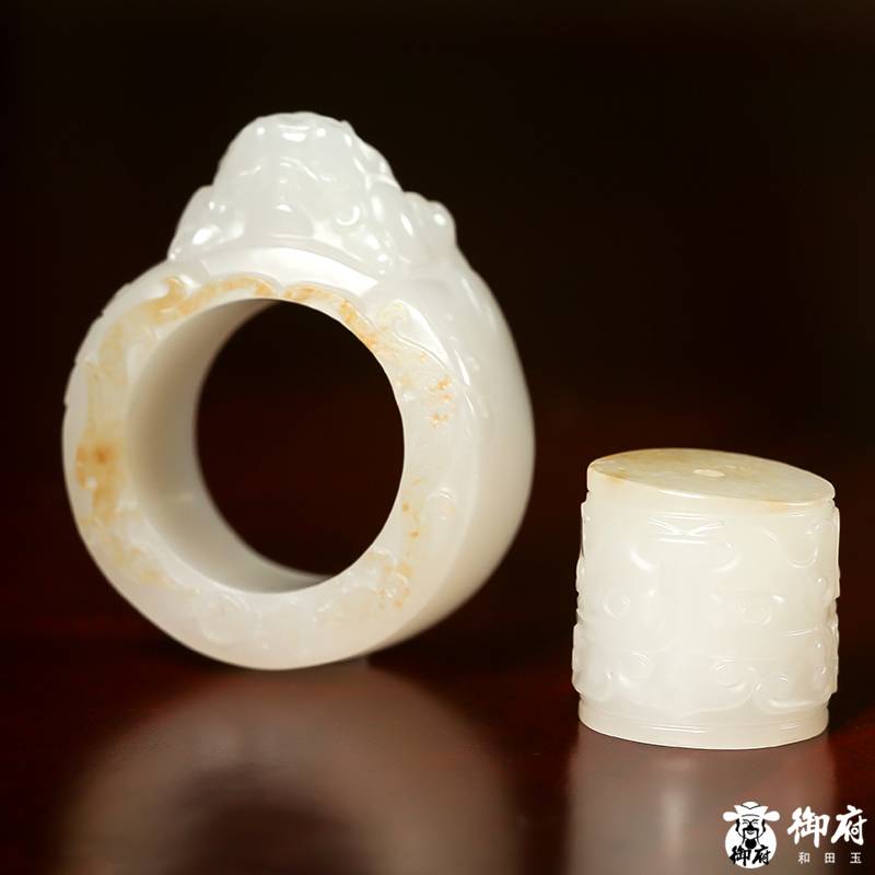 新疆和田玉灑金皮白玉籽玉掛件 扳指 34.5克 圖片8