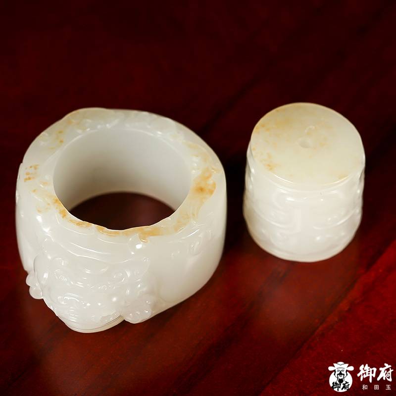 新疆和田玉灑金皮白玉籽玉掛件 扳指 34.5克 圖片10