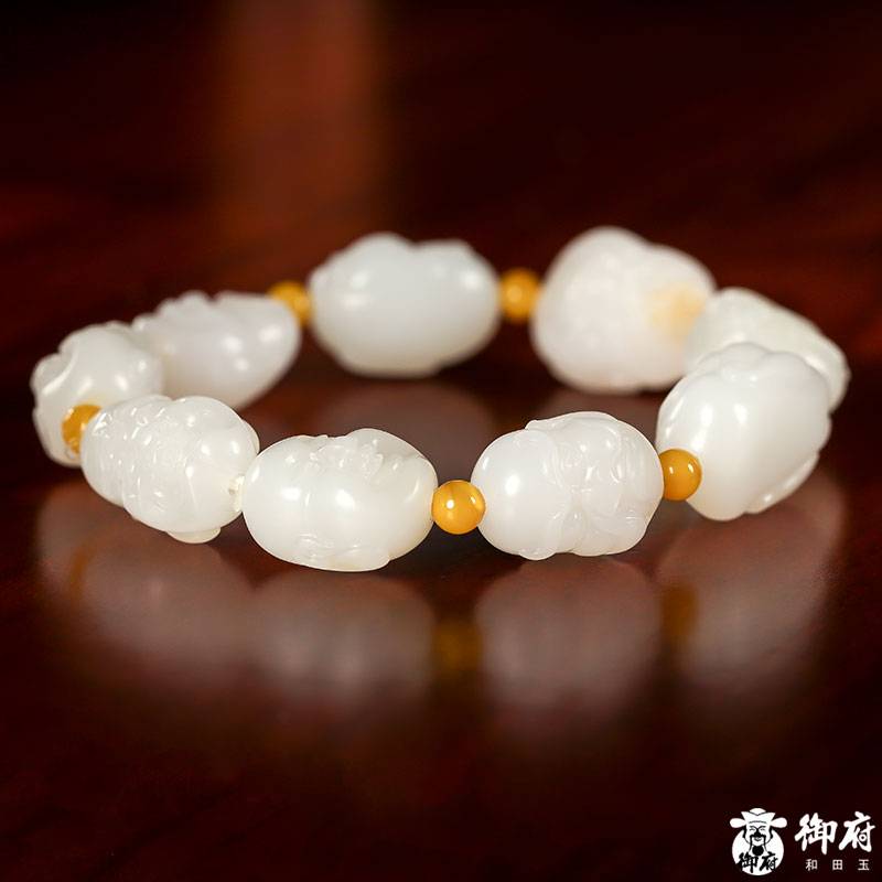 新疆和田玉灑金皮羊脂白玉籽玉 羅漢手鏈 50.6克 圖片3