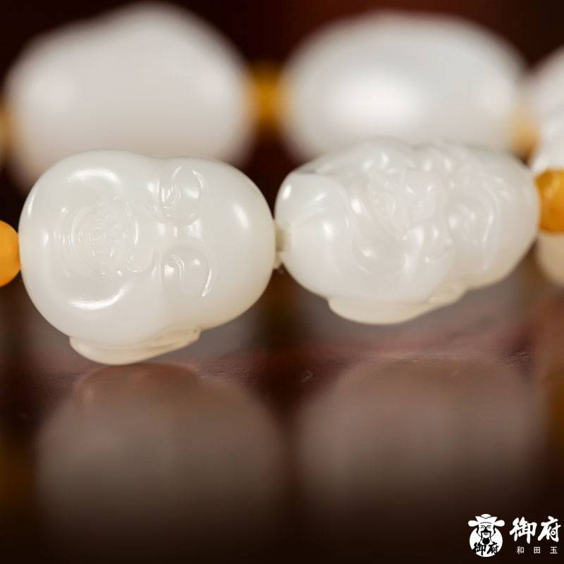 新疆和田玉灑金皮羊脂白玉籽玉 羅漢手鏈 50.6克 圖片6