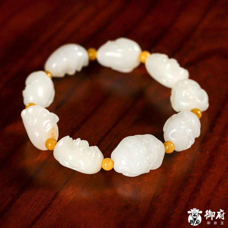 新疆和田玉灑金皮羊脂白玉籽玉 羅漢手鏈 50.6克 圖片9