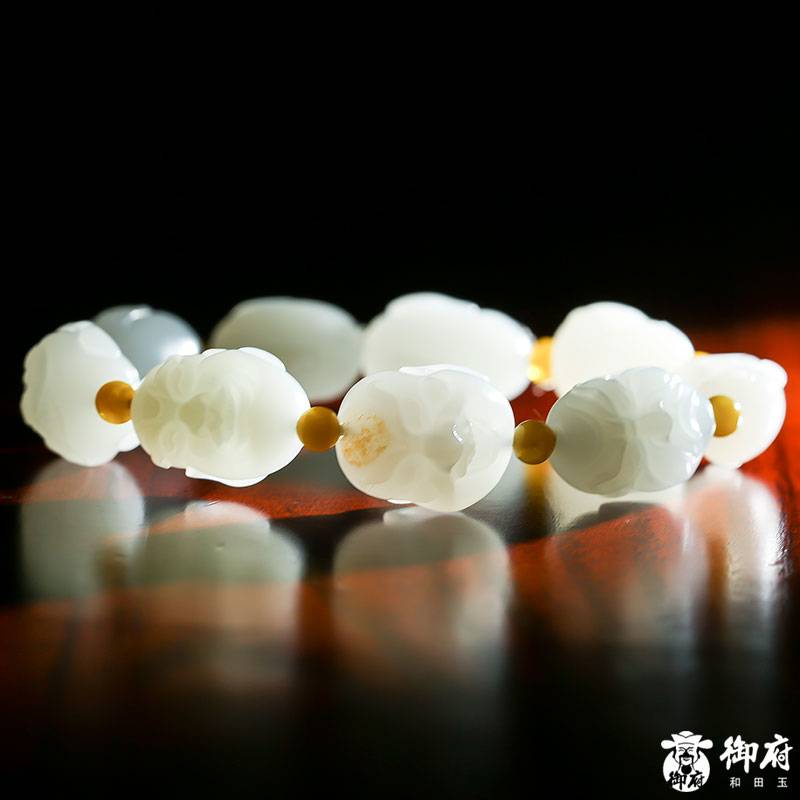 新疆和田玉灑金皮羊脂白玉籽玉 羅漢手鏈 50.6克 圖片10