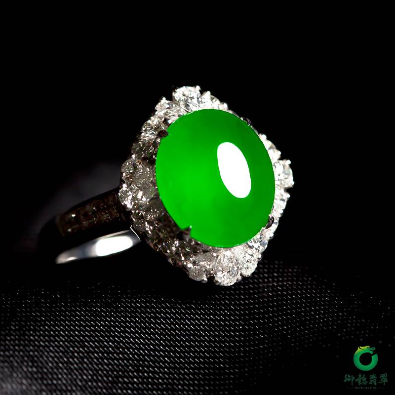 翡翠18k金鉆鑲冰種滿綠戒指 11.81克 圖片3