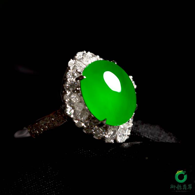翡翠18k金鉆鑲冰種滿綠戒指 11.81克 圖片4