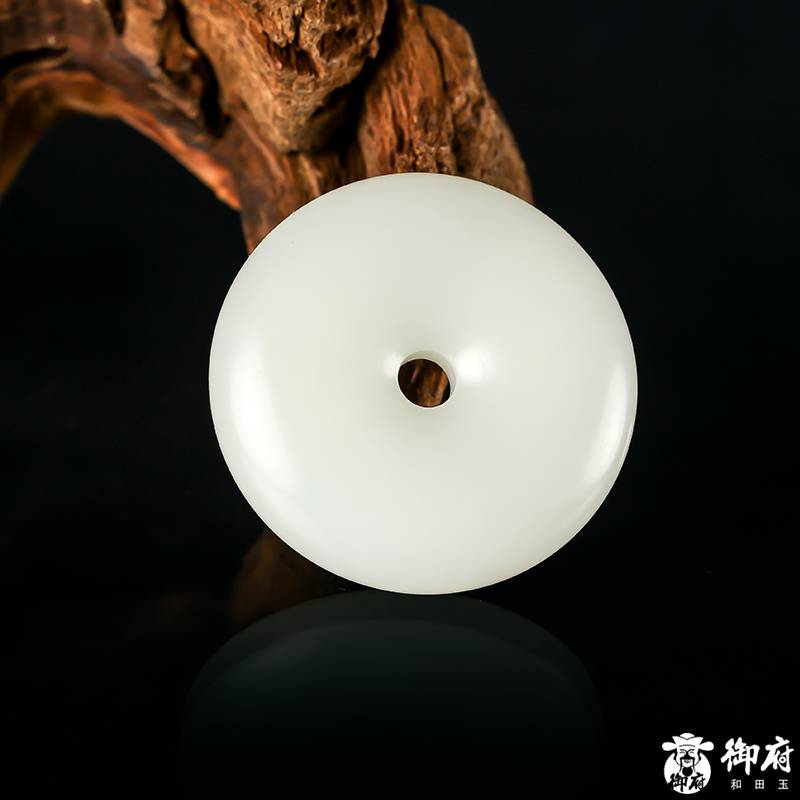 新疆和田玉原毛孔皮羊脂白玉籽玉掛件 平安扣 27.6克 圖片8