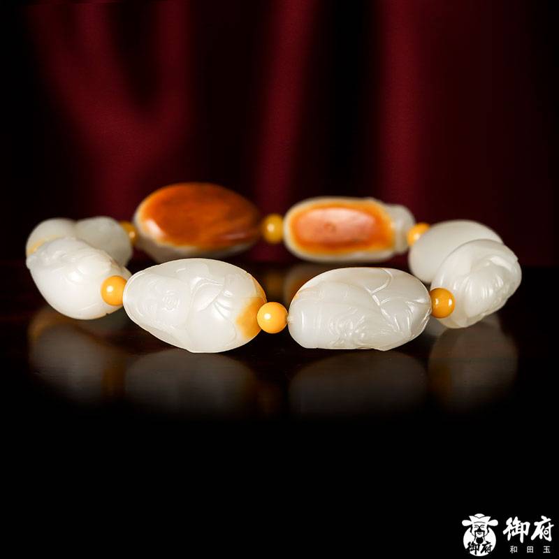 新疆和田玉黃皮白玉籽料 手串 八仙 54.5克 圖片2