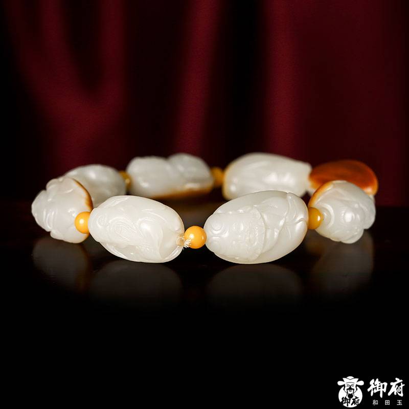 新疆和田玉黃皮白玉籽料 手串 八仙 54.5克 圖片3