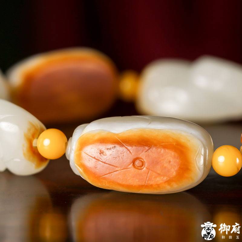 新疆和田玉黃皮白玉籽料 手串 八仙 54.5克 圖片4