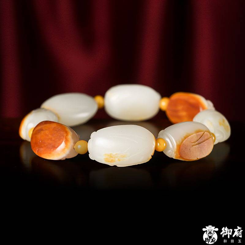 新疆和田玉黃皮白玉籽料 手串 八仙 54.5克 圖片5