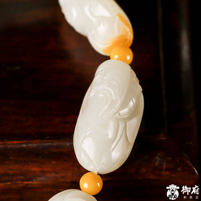 新疆和田玉黃皮白玉籽料 手串 八仙 54.5克 圖片6