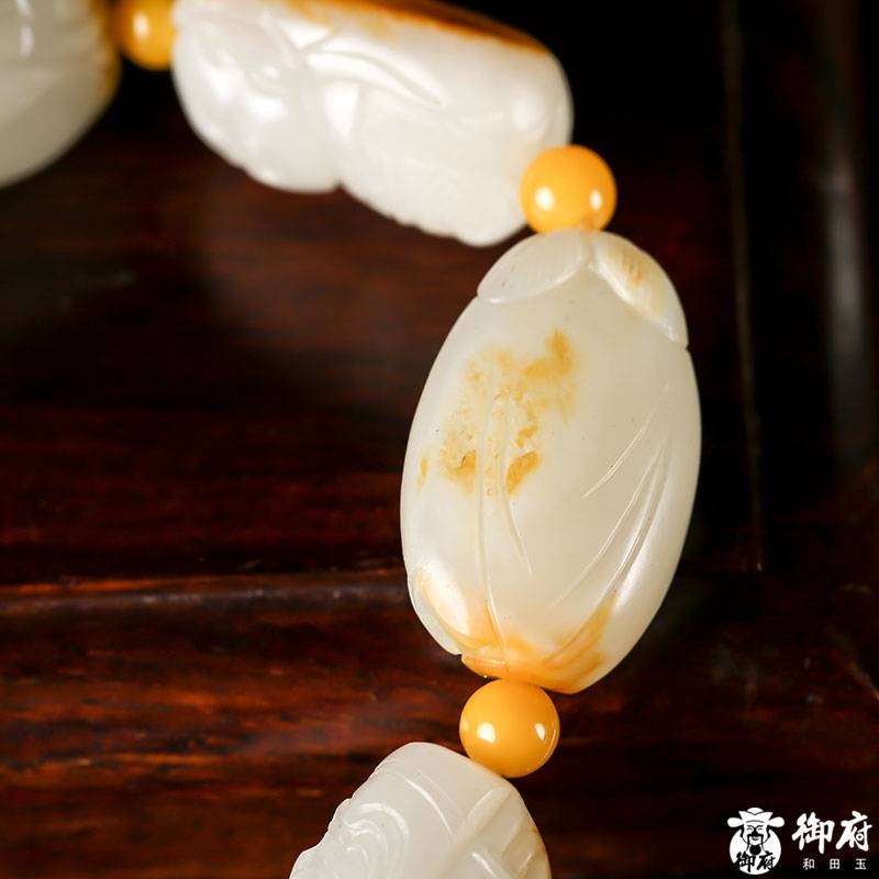 新疆和田玉黃皮白玉籽料 手串 八仙 54.5克 圖片7