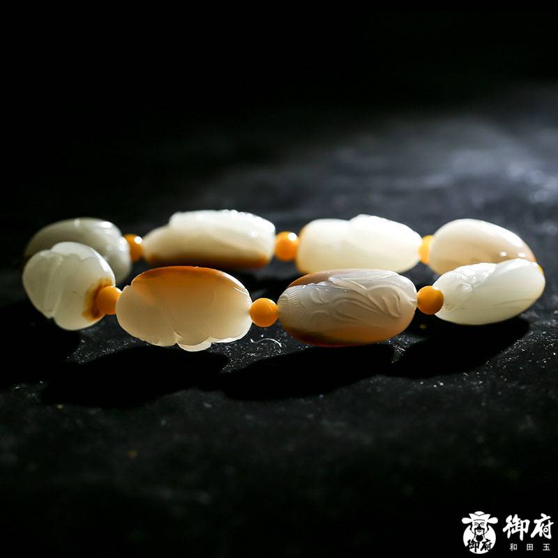 新疆和田玉黃皮白玉籽料 手串 八仙 54.5克 圖片9