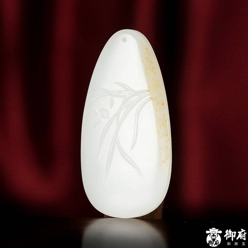 新疆和田玉灑金白玉籽玉 蘭花 掛件15.4克 圖片3