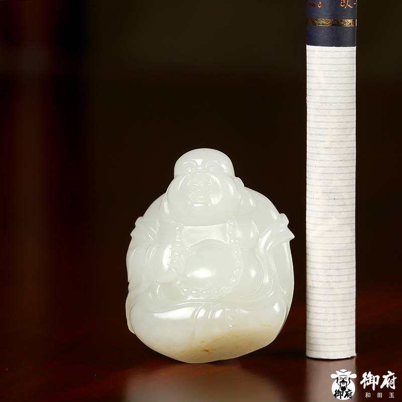 新疆和田玉灑金皮白玉籽玉掛件 歡喜彌勒 21.6克 圖片2