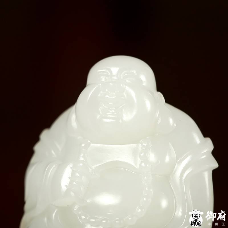 新疆和田玉灑金皮白玉籽玉掛件 歡喜彌勒 21.6克 圖片3