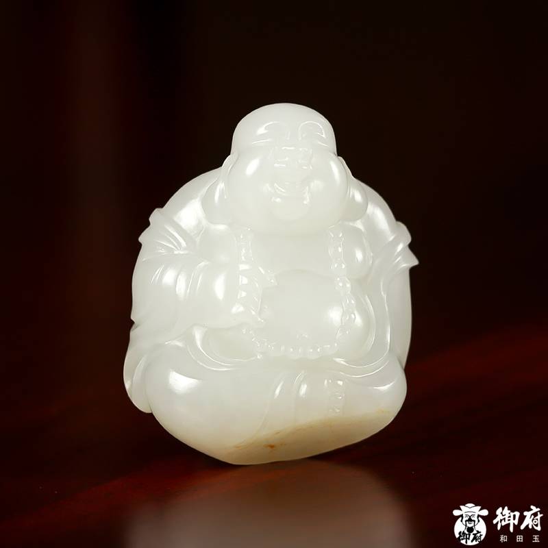 新疆和田玉灑金皮白玉籽玉掛件 歡喜彌勒 21.6克 圖片5