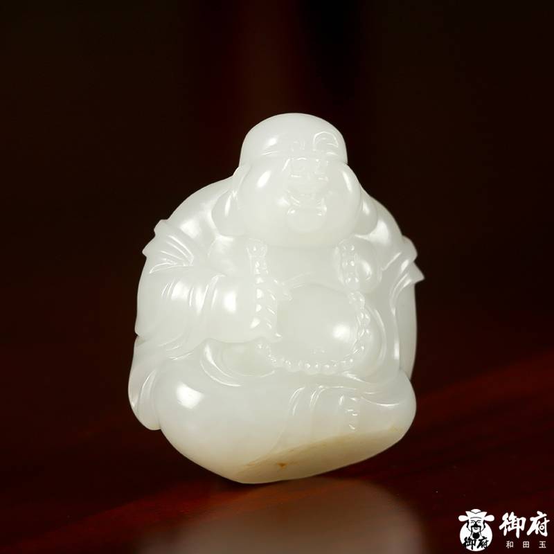 新疆和田玉灑金皮白玉籽玉掛件 歡喜彌勒 21.6克 圖片6