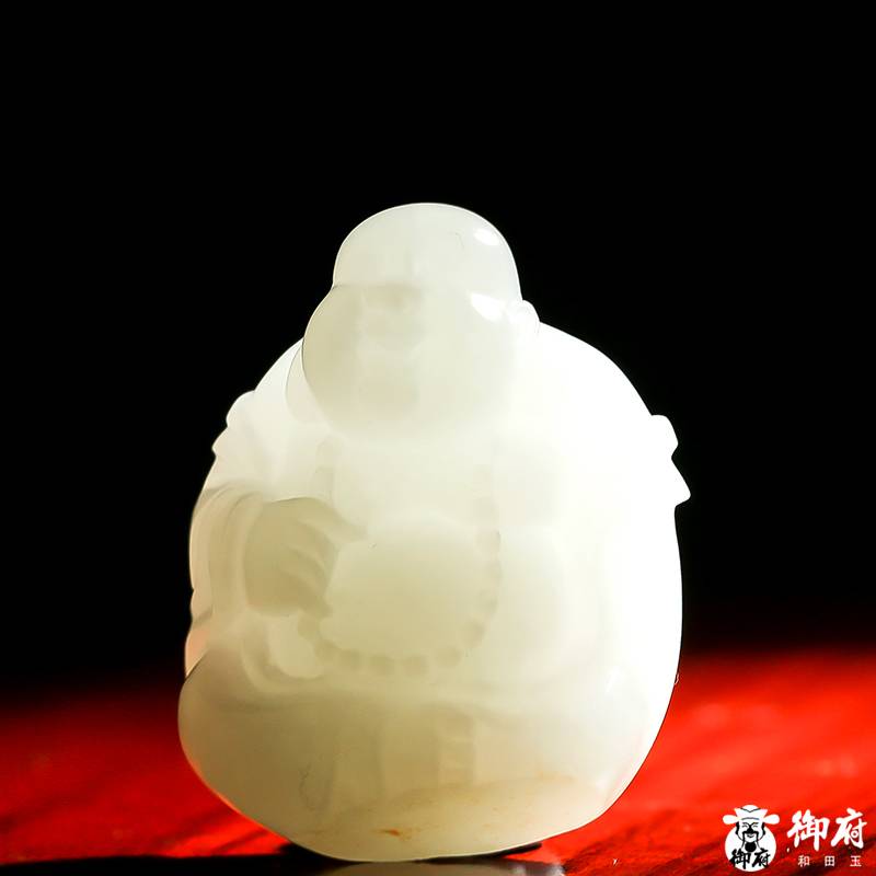 新疆和田玉灑金皮白玉籽玉掛件 歡喜彌勒 21.6克 圖片9