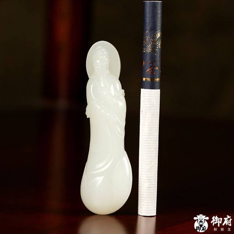 新疆和田玉黃皮白玉籽玉掛件 觀音 23.7克 圖片2